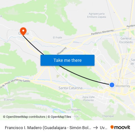 Francisco I. Madero (Guadalajara - Simón Bolívar) to Uvne map