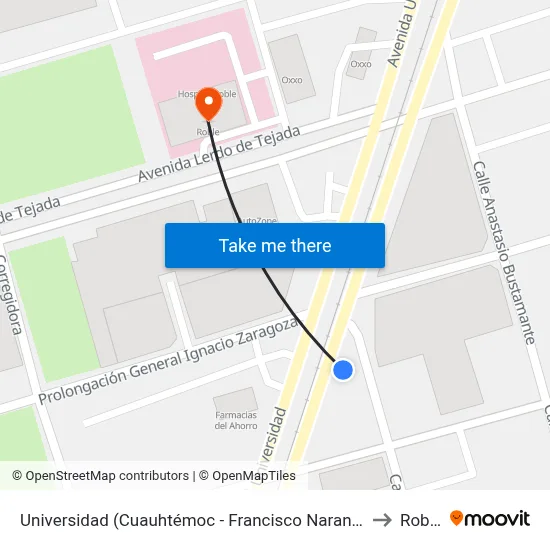 Universidad (Cuauhtémoc - Francisco Naranjo) to Roble map