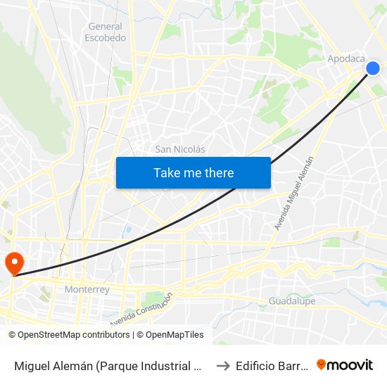 Miguel Alemán (Parque Industrial Monterrey) to Edificio Barragán map