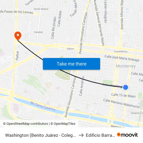 Washington (Benito Juárez - Colegio Civil) to Edificio Barragán map