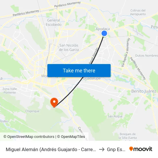 Miguel Alemán (Andrés Guajardo - Carretera A Huinalá) to Gnp Estadio map