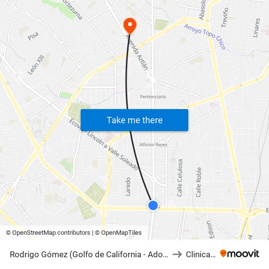 Rodrigo Gómez (Golfo de California - Adolfo Ruíz Cortines) to Clinica #35 map