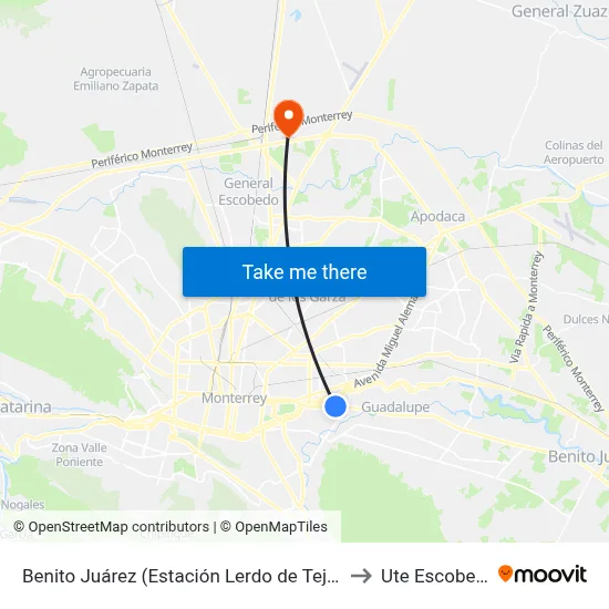 Benito Juárez (Estación Lerdo de Tejada) to Ute Escobedo map