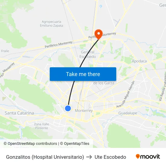 Gonzalitos (Hospital Universitario) to Ute Escobedo map