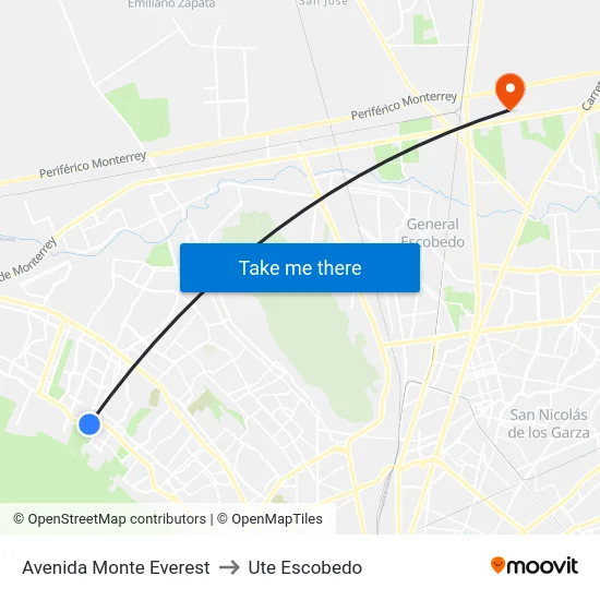 Avenida Monte Everest to Ute Escobedo map
