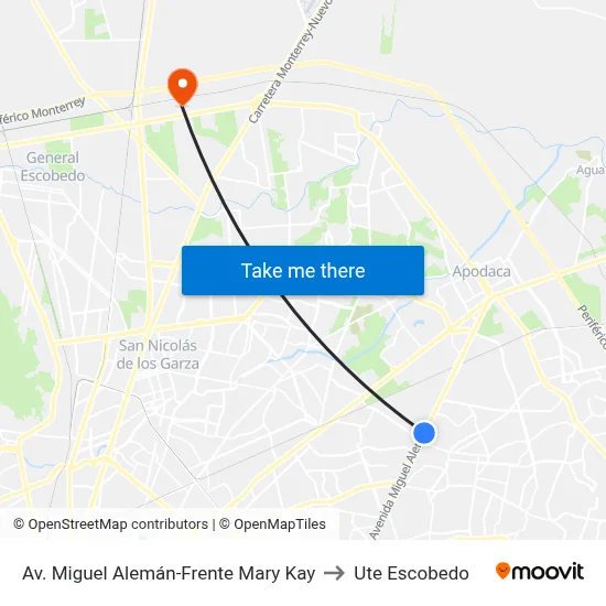 Av. Miguel Alemán-Frente Mary Kay to Ute Escobedo map