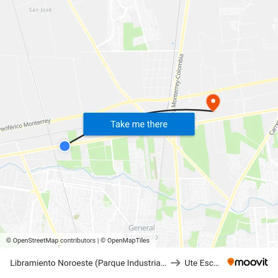 Libramiento Noroeste (Parque Industrial Kilómetro 27.5) to Ute Escobedo map