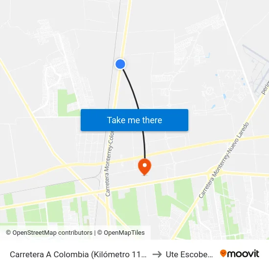 Carretera A Colombia (Kilómetro 11.5) to Ute Escobedo map