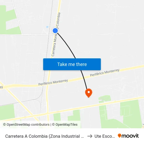 Carretera A Colombia (Zona Industrial Simeprodeso) to Ute Escobedo map