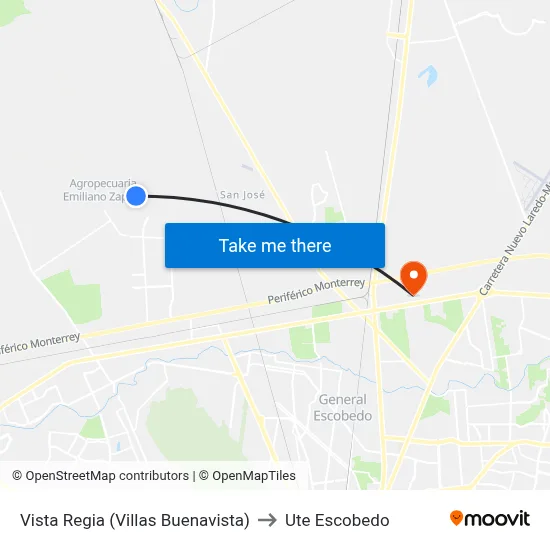 Vista Regia (Villas Buenavista) to Ute Escobedo map