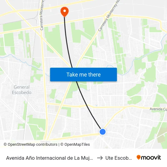 Avenida Año Internacional de La Mujer 129 to Ute Escobedo map