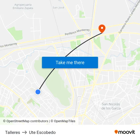Talleres to Ute Escobedo map