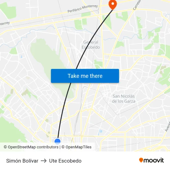 Simón Bolívar to Ute Escobedo map
