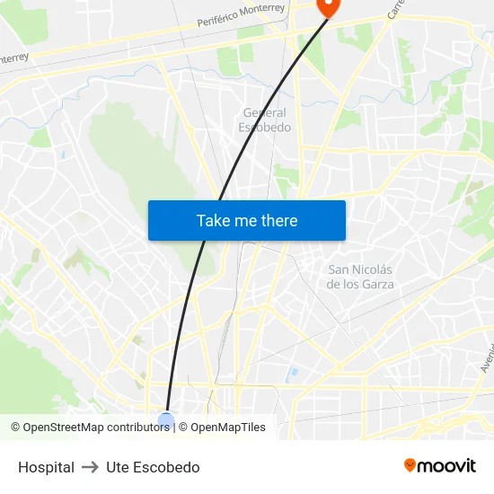 Hospital to Ute Escobedo map