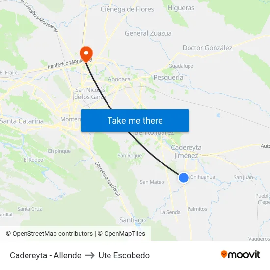 Cadereyta - Allende to Ute Escobedo map