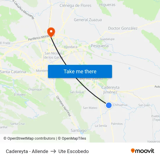 Cadereyta - Allende to Ute Escobedo map