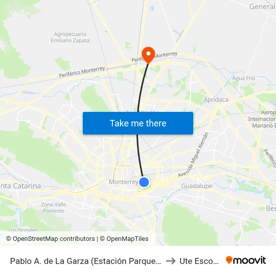 Pablo A. de La Garza (Estación Parque Fundidora) to Ute Escobedo map