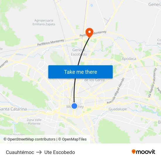 Cuauhtémoc to Ute Escobedo map