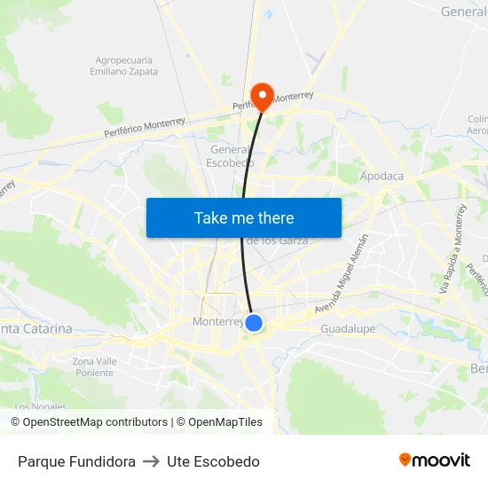 Parque Fundidora to Ute Escobedo map