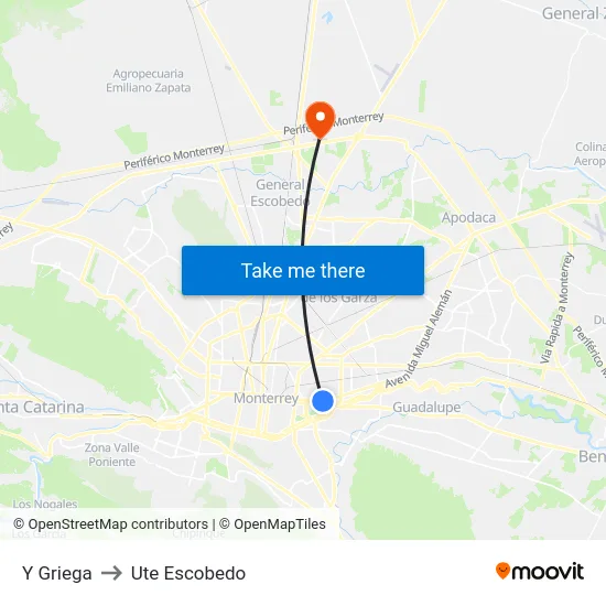 Y Griega to Ute Escobedo map