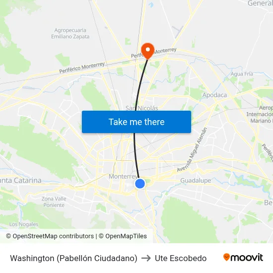 Washington (Pabellón Ciudadano) to Ute Escobedo map