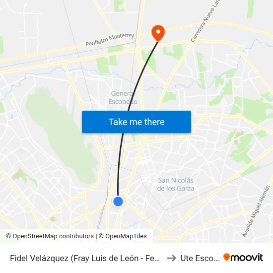 Fidel Velázquez (Fray Luis de León - Federico G. Lorca) to Ute Escobedo map