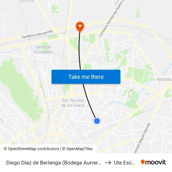 Diego Díaz de Berlanga (Bodega Aurrera Diaz Berlanga) to Ute Escobedo map