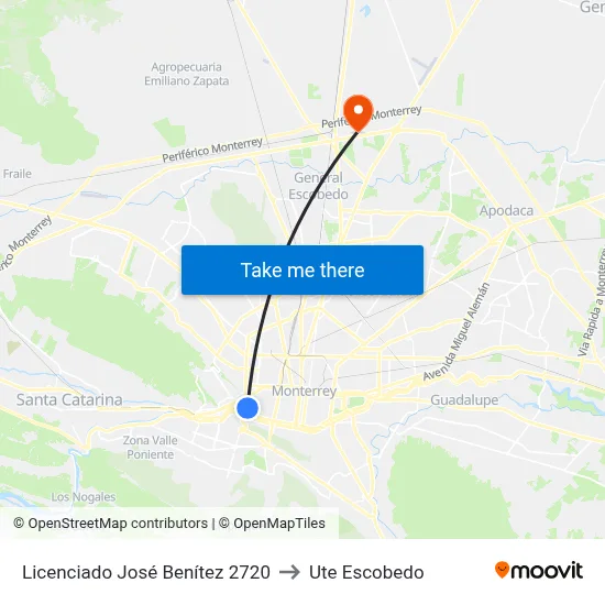 Licenciado José Benítez 2720 to Ute Escobedo map