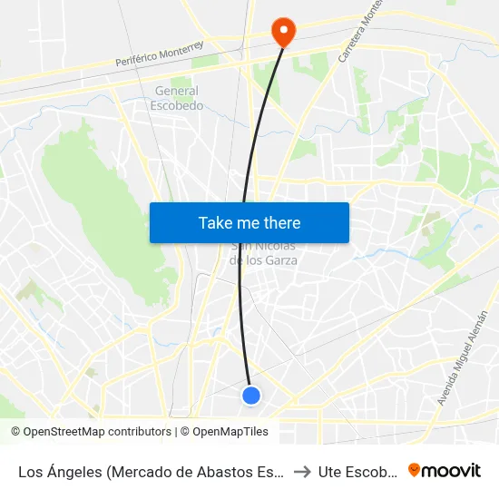 Los Ángeles (Mercado de Abastos Estrella 2) to Ute Escobedo map