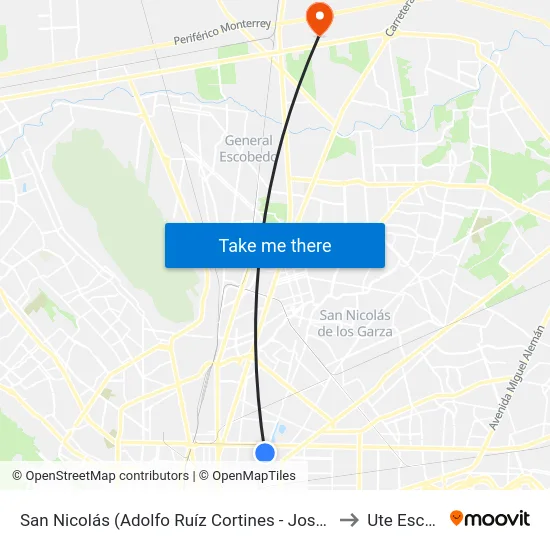 San Nicolás (Adolfo Ruíz Cortines - José Ángel Conchello) to Ute Escobedo map