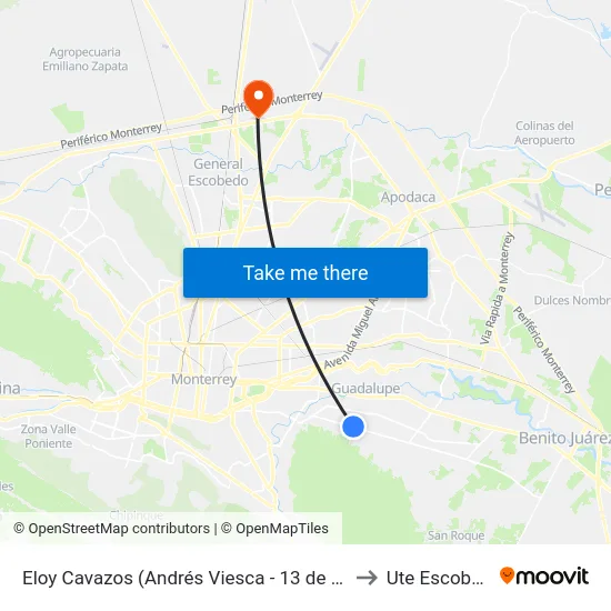 Eloy Cavazos (Andrés Viesca - 13 de Mayo) to Ute Escobedo map
