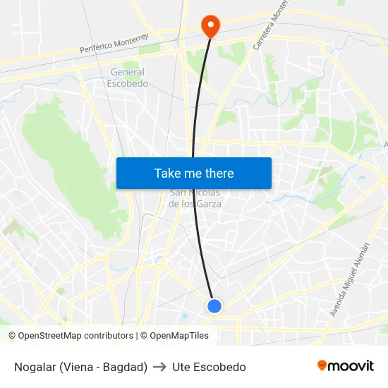 Nogalar (Viena - Bagdad) to Ute Escobedo map