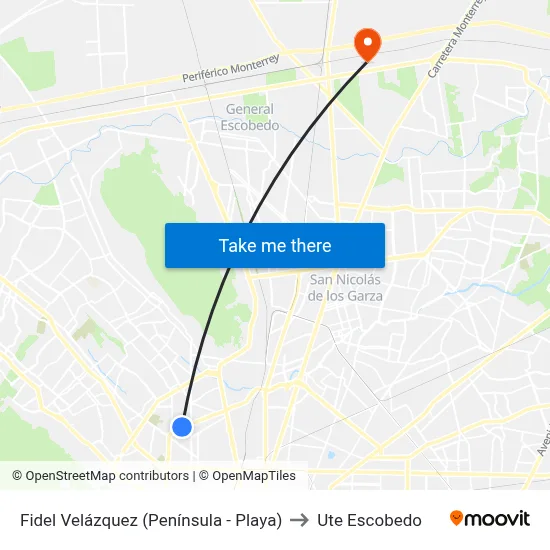 Fidel Velázquez (Península - Playa) to Ute Escobedo map