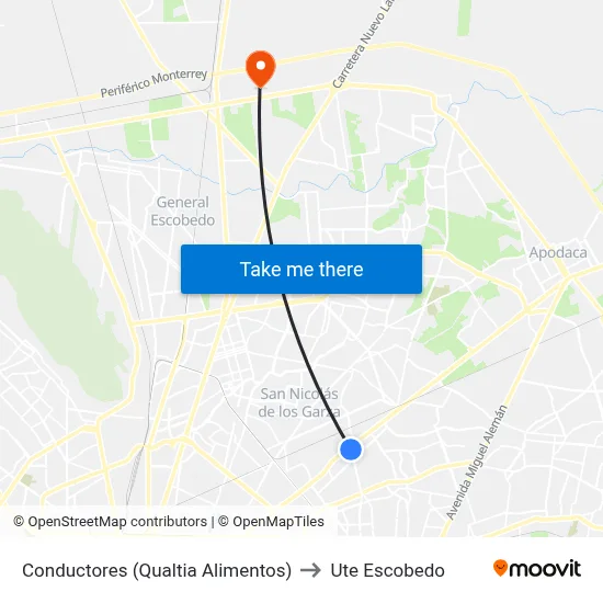 Conductores (Qualtia Alimentos) to Ute Escobedo map