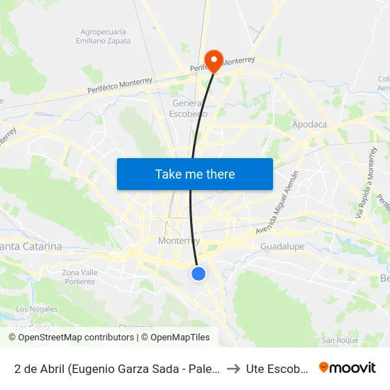 2 de Abril (Eugenio Garza Sada - Palestina) to Ute Escobedo map