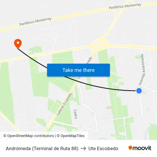 Andrómeda (Terminal de Ruta 88) to Ute Escobedo map