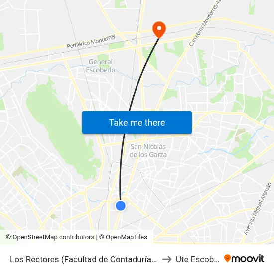 Los Rectores (Facultad de Contaduría Pública) to Ute Escobedo map