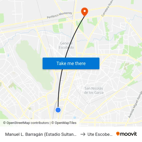 Manuel L. Barragán (Estadio Sultanes) to Ute Escobedo map