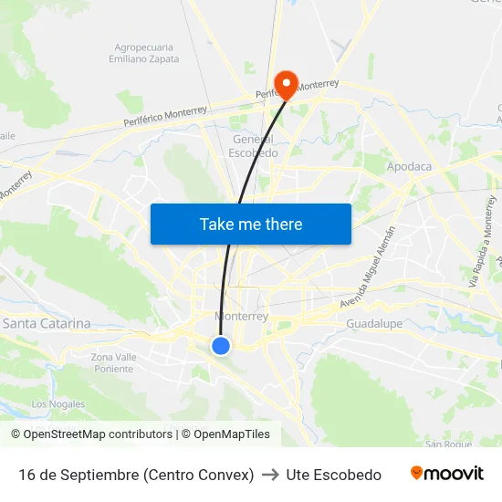 16 de Septiembre (Centro Convex) to Ute Escobedo map
