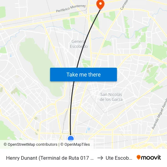 Henry Dunant (Terminal de Ruta 017 & 227) to Ute Escobedo map