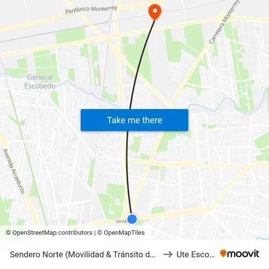 Sendero Norte (Movilidad & Tránsito de San Nicolás) to Ute Escobedo map