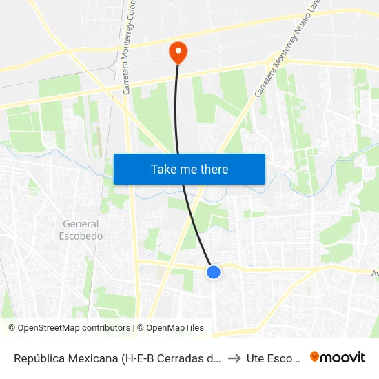 República Mexicana (H-E-B Cerradas de Anáhuac) to Ute Escobedo map
