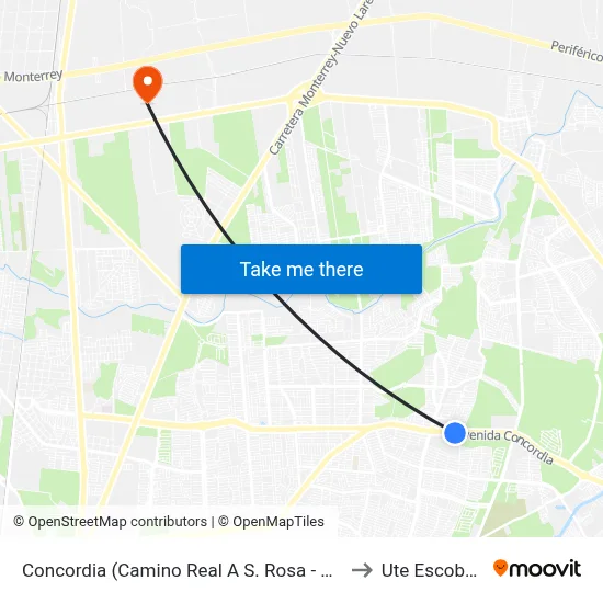 Concordia (Camino Real A S. Rosa - Maple) to Ute Escobedo map