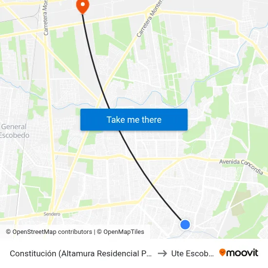 Constitución (Altamura Residencial Poniente) to Ute Escobedo map