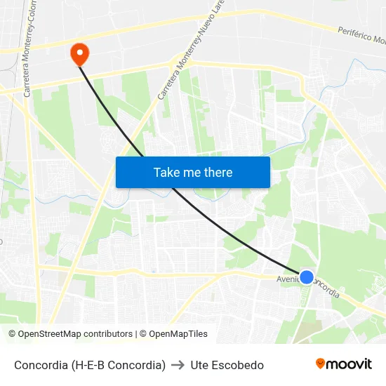 Concordia (H-E-B Concordia) to Ute Escobedo map