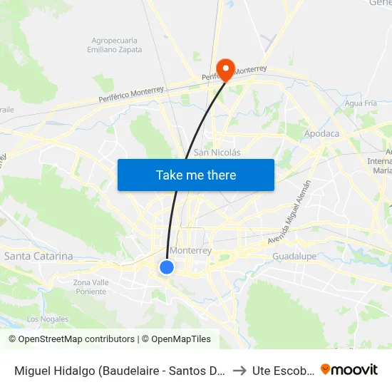 Miguel Hidalgo (Baudelaire - Santos Degollado) to Ute Escobedo map