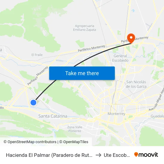 Hacienda El Palmar (Paradero de Ruta 155) to Ute Escobedo map
