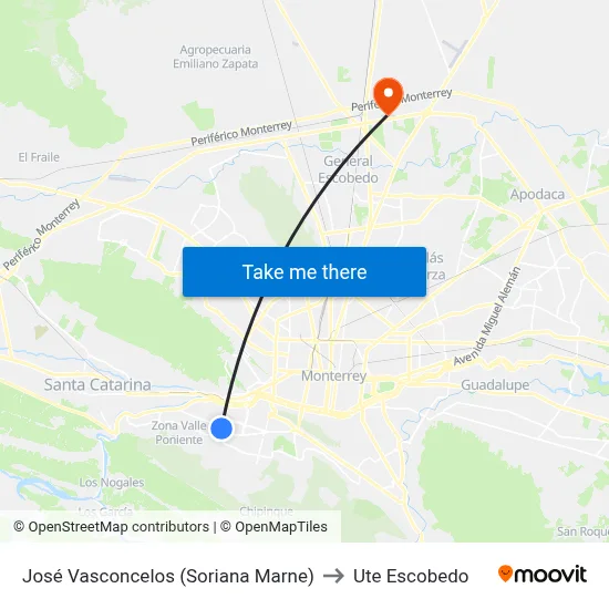 José Vasconcelos (Soriana Marne) to Ute Escobedo map