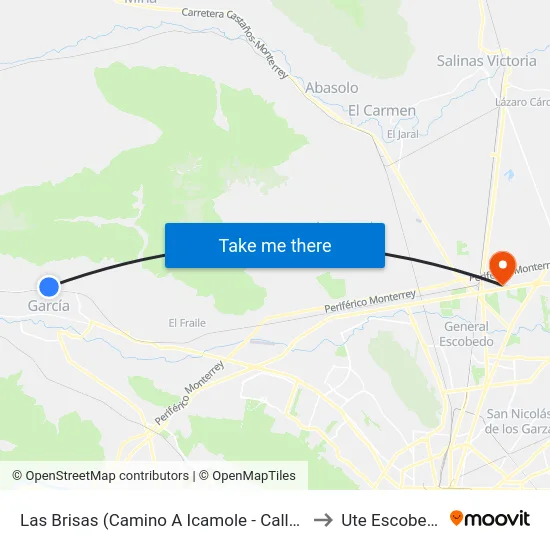 Las Brisas (Camino A Icamole - Calle 2) to Ute Escobedo map