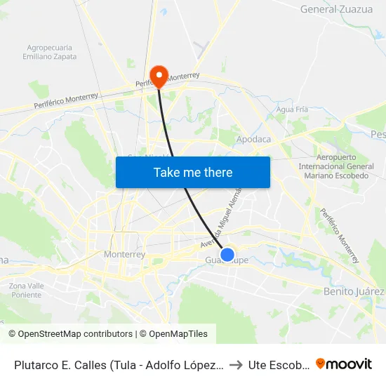 Plutarco E. Calles (Tula - Adolfo López Mateos) to Ute Escobedo map